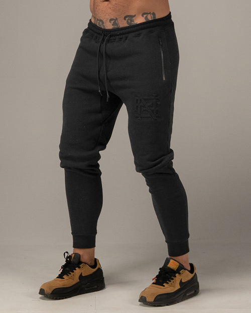 EMBOSSED FITTED JOGGERS-BLACK
