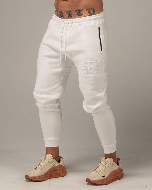 EMBOSSED FITTED JOGGERS-WHITE
