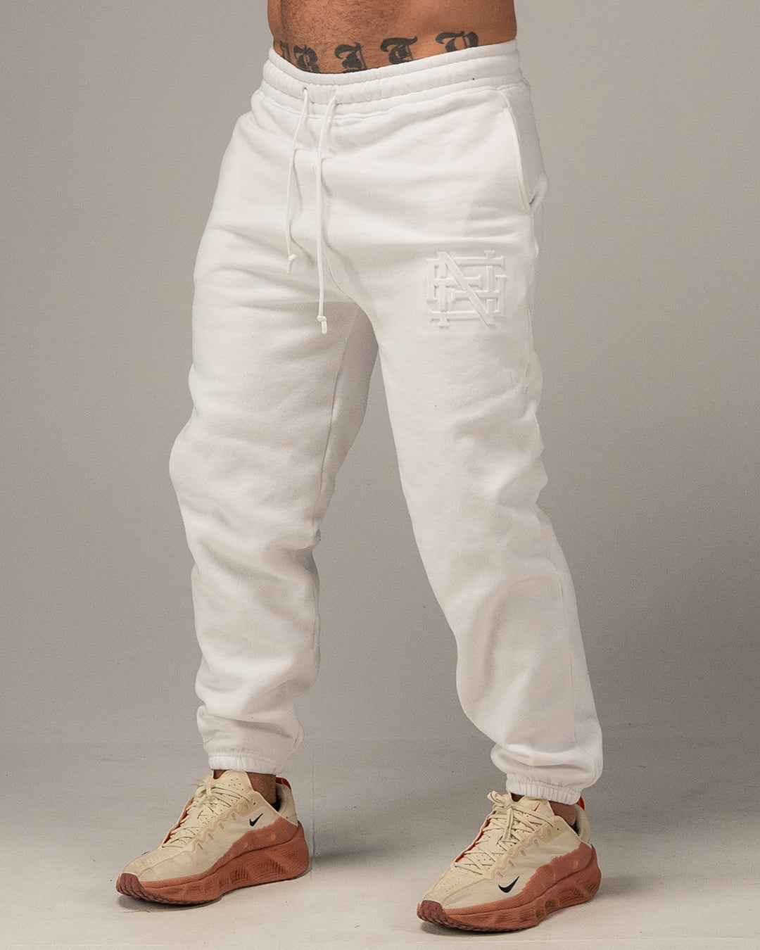 EMBOSSED CHAMP JOGGERS-WHITE