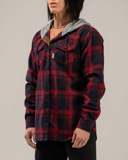 WOMEN'S HOODED FOREVER FLANNEL - RED