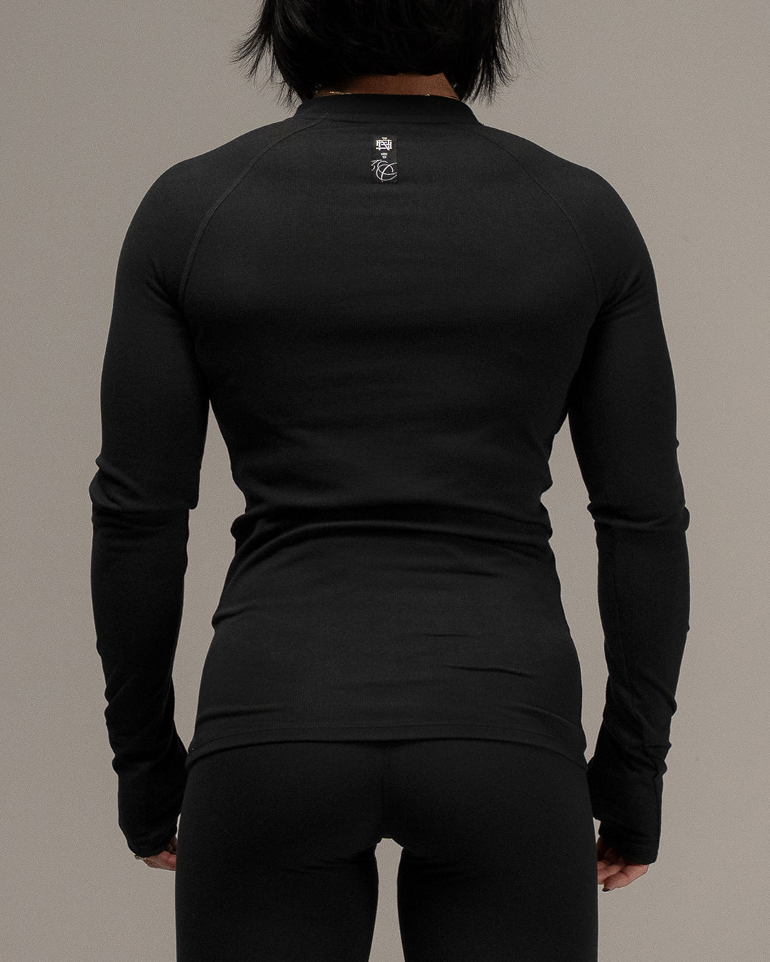 WOMENS RIBBED HENLEY - BLACK