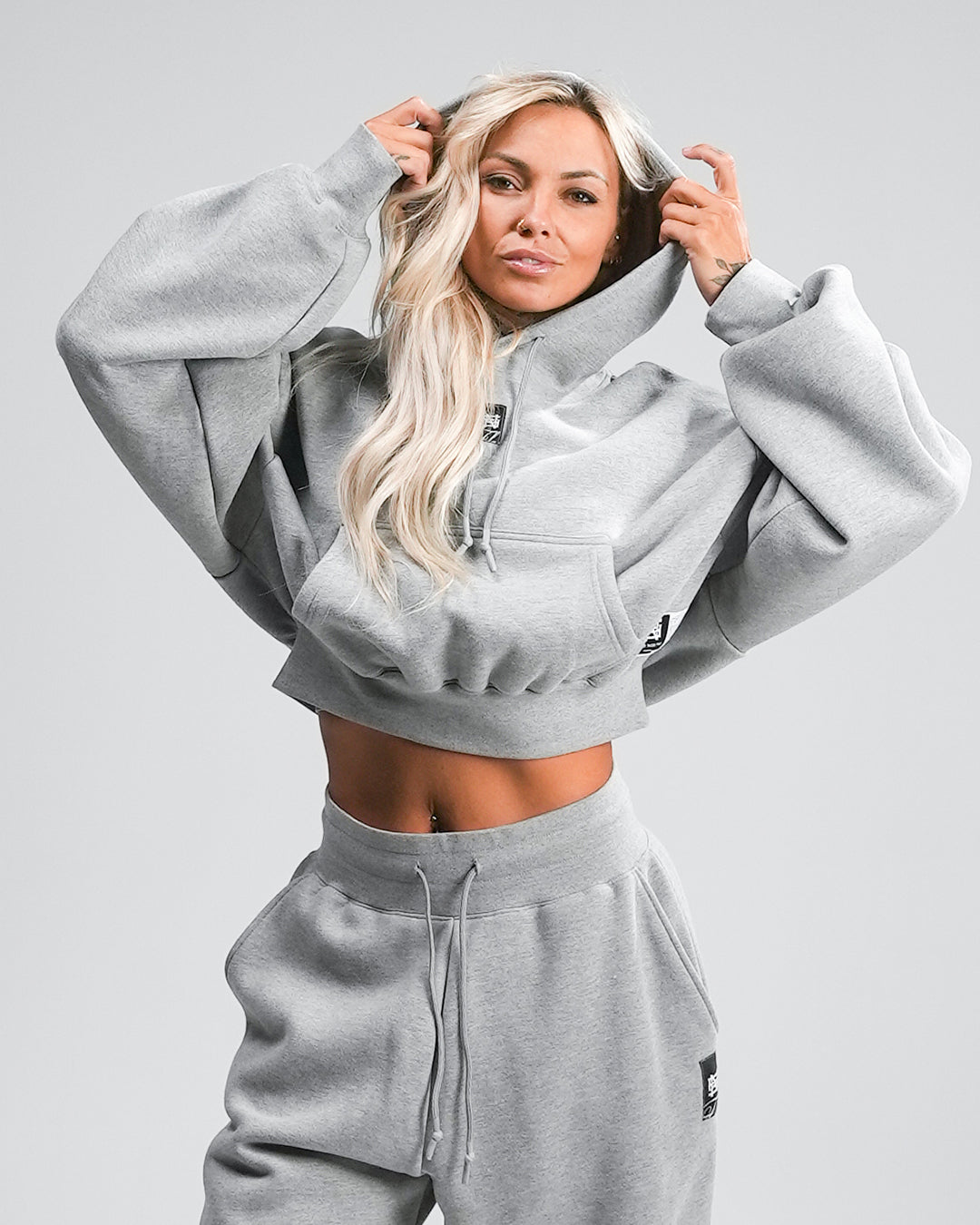 WOMENS OVERSIZED CROP HOODIE - HEATHER GREY