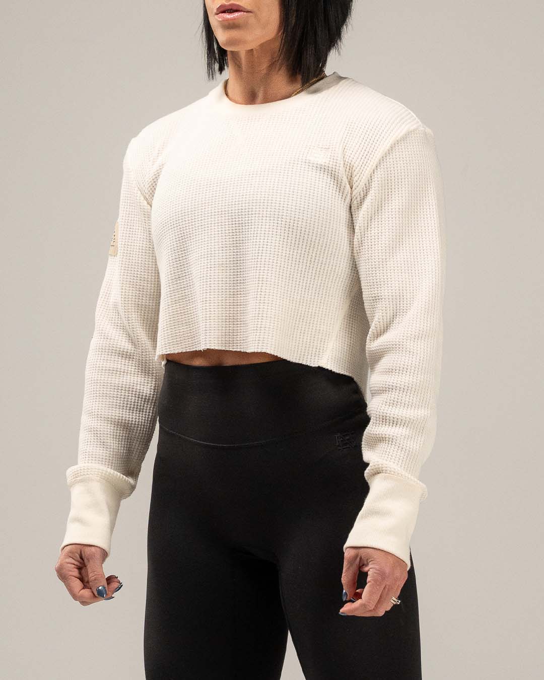 WOMEN'S FOREVER WAFFLE KNIT CROP - BONE