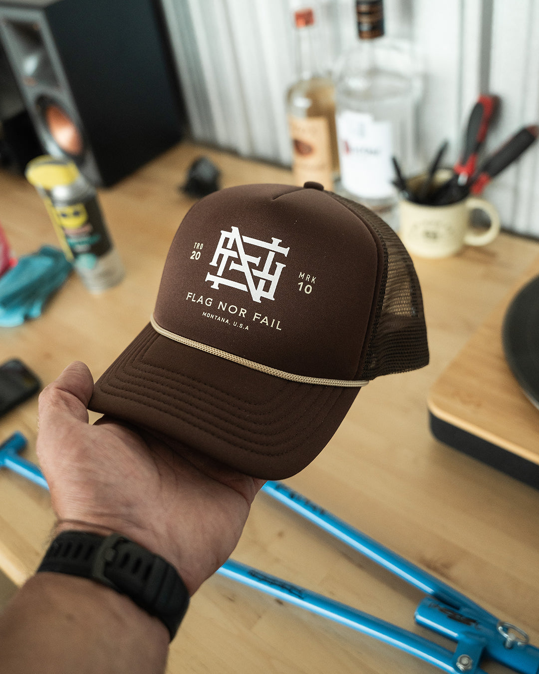 MONOGRAM FOAM TRUCKER - BROWN