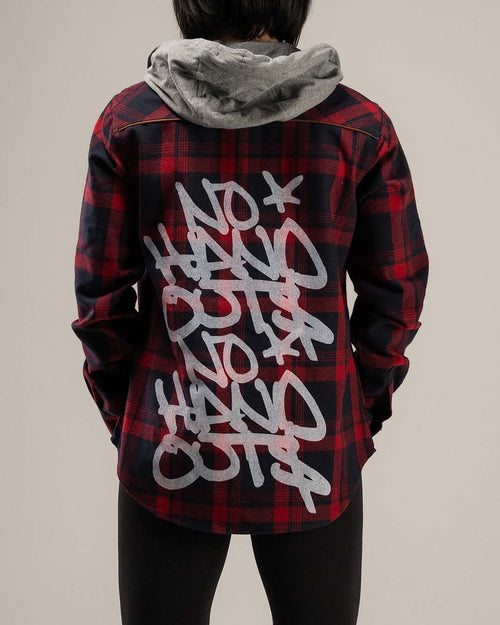 WOMEN'S HOODED NO HANDOUTS X FOREVER FLANNEL - RED