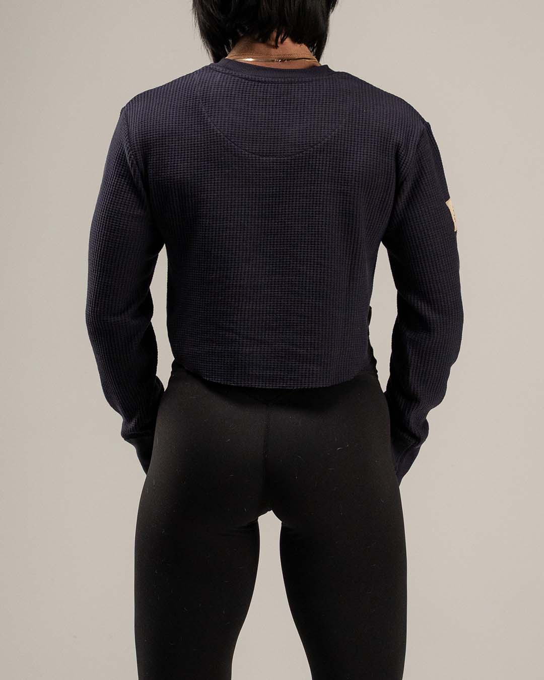 WOMEN'S FOREVER WAFFLE KNIT CROP - NAVY