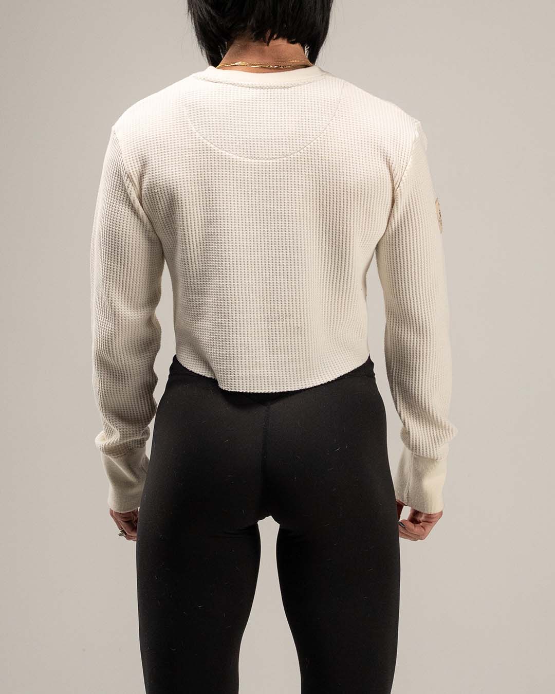 WOMEN'S FOREVER WAFFLE KNIT CROP - BONE