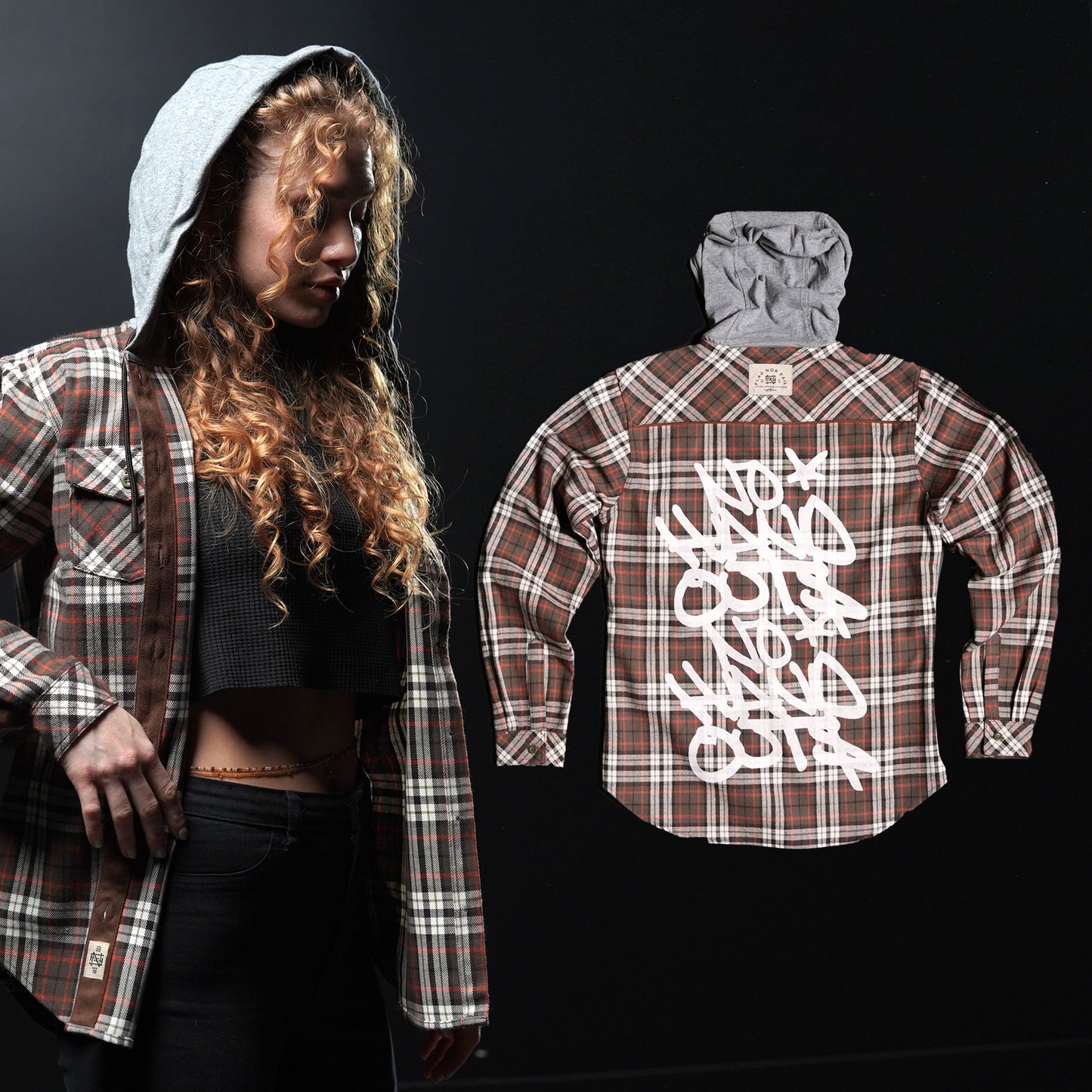 WOMEN'S HOODED NO HANDOUTS X FOREVER FLANNEL - ORANGE