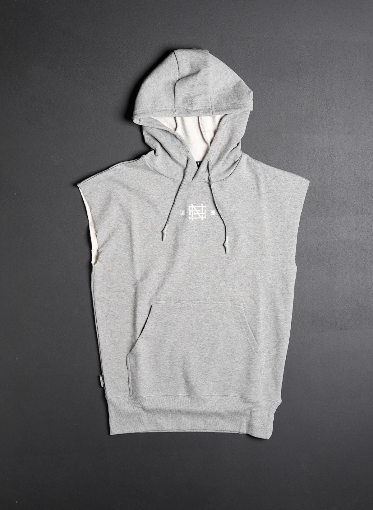 EMB SLEEVELESS HOODIE - GREY