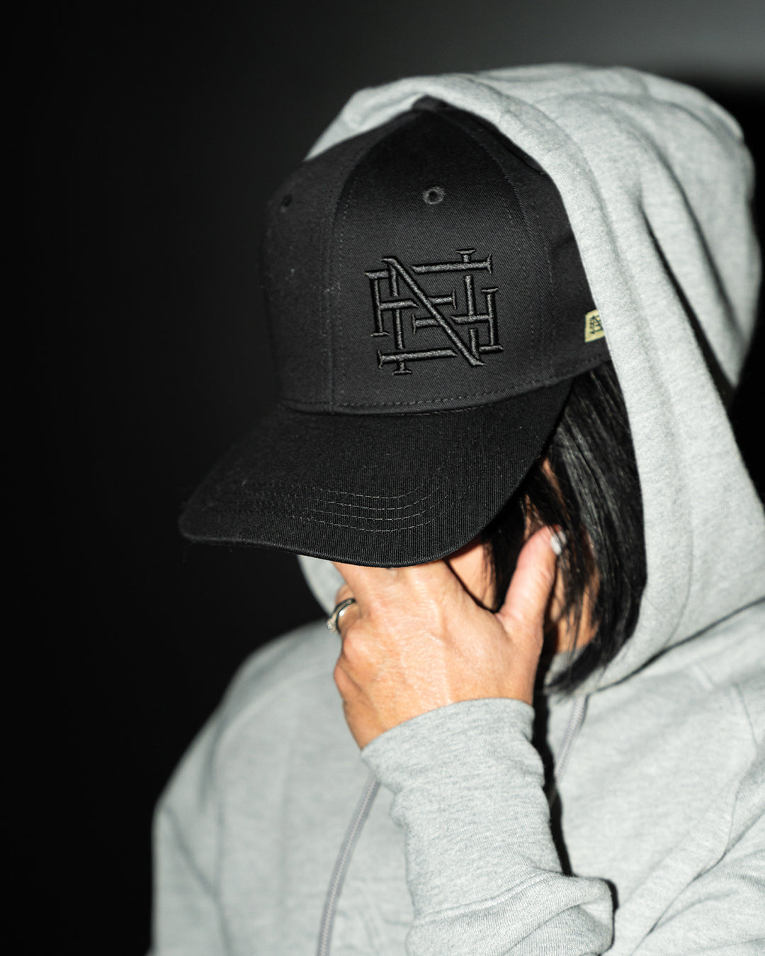 EMBROIDERED MONOGRAM HAT - BLACK/BLACK