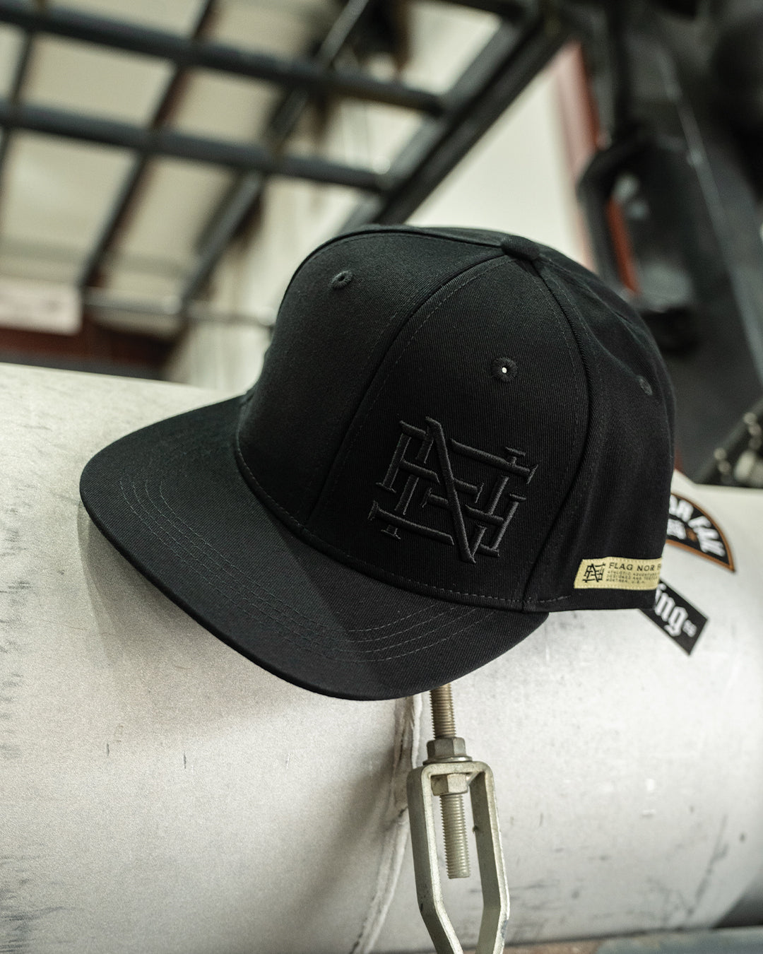 EMBROIDERED MONOGRAM HAT - BLACK/BLACK