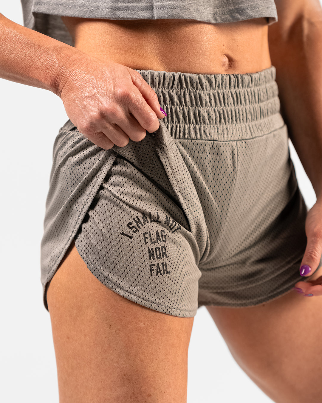 WOMENS MOMENTUM MESH SHORTS - GREY