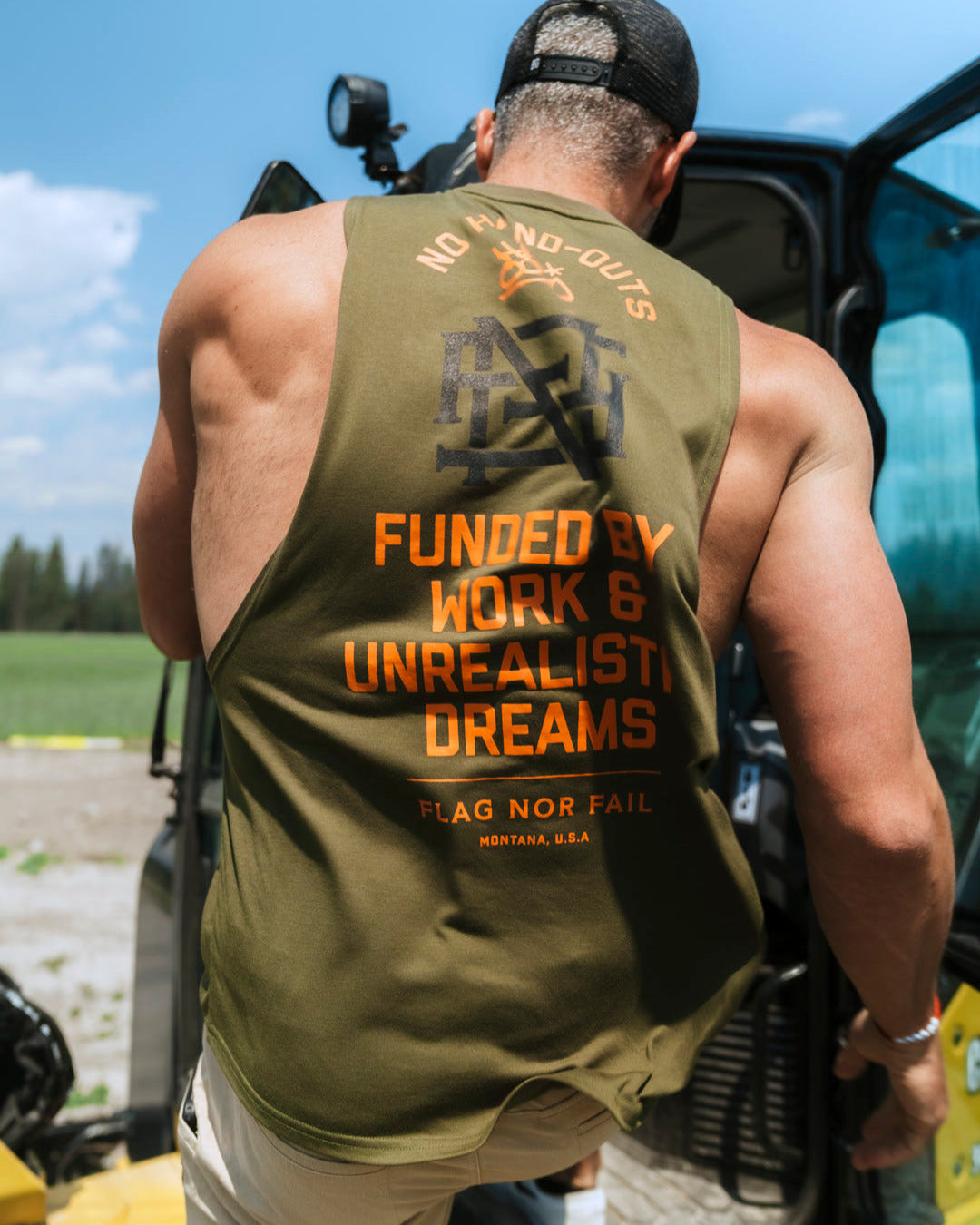 NO HANDOUTS BRO TANK - OLIVE