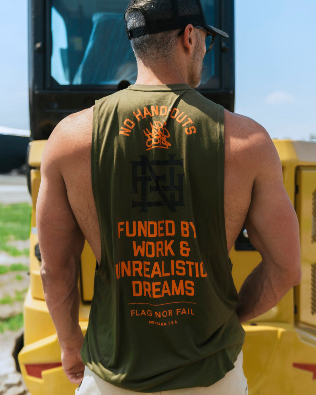 NO HANDOUTS BRO TANK - OLIVE