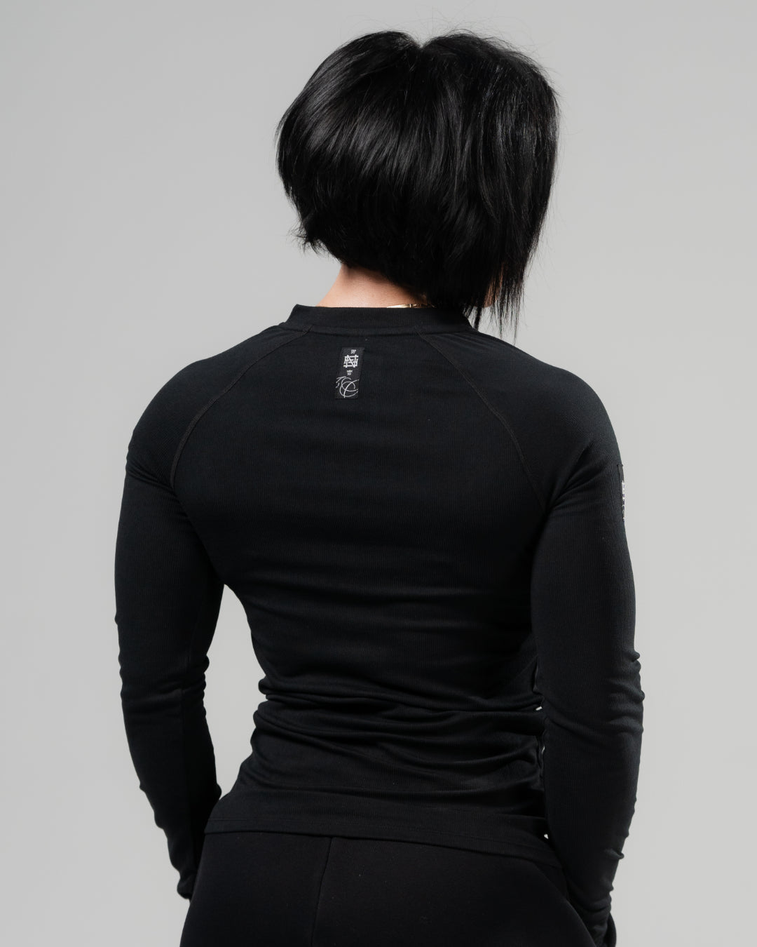 WOMENS RIBBED HENLEY - BLACK