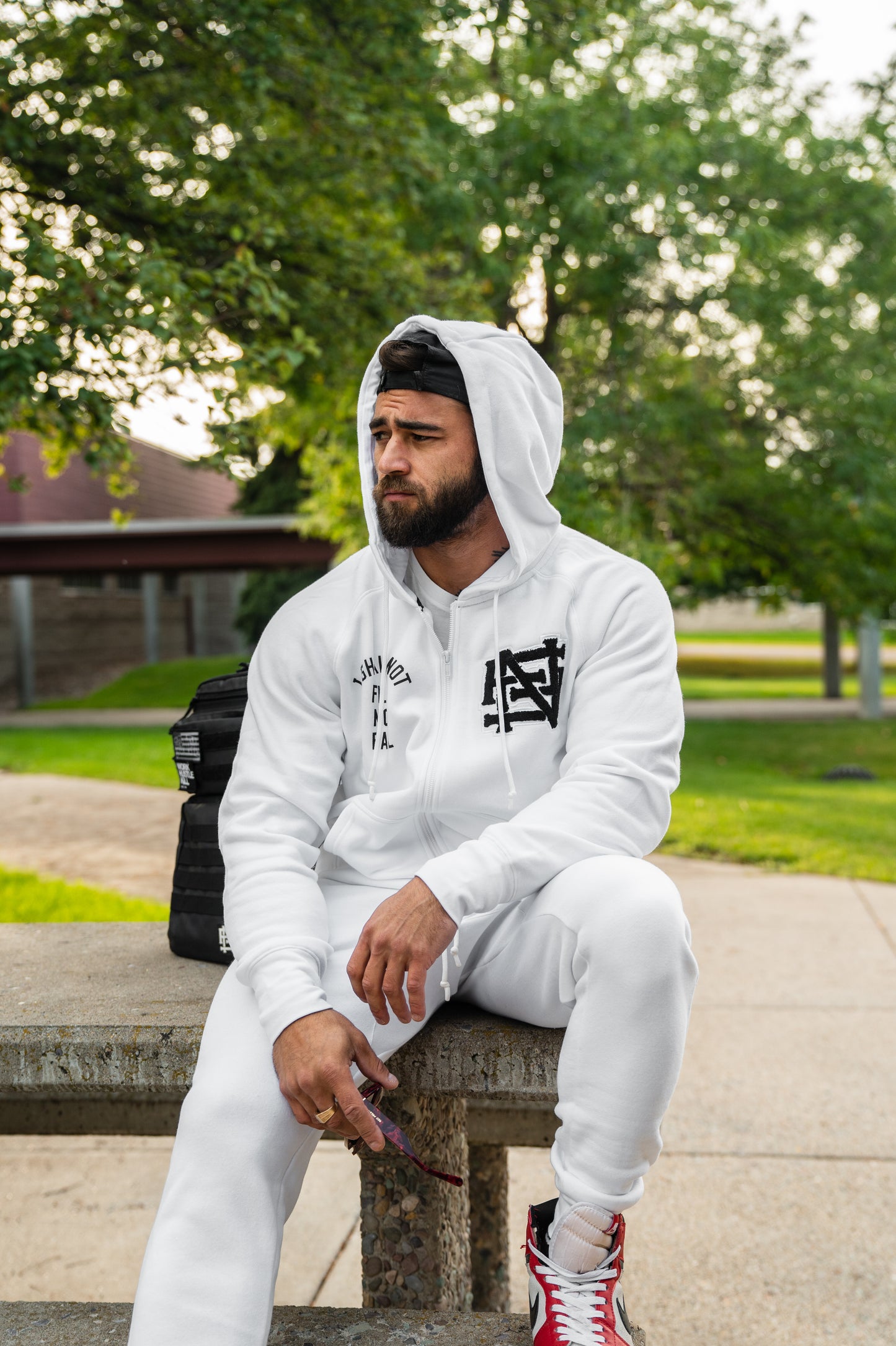 VARSITY PATCH ZIP UP + FREE TEE - WHITE