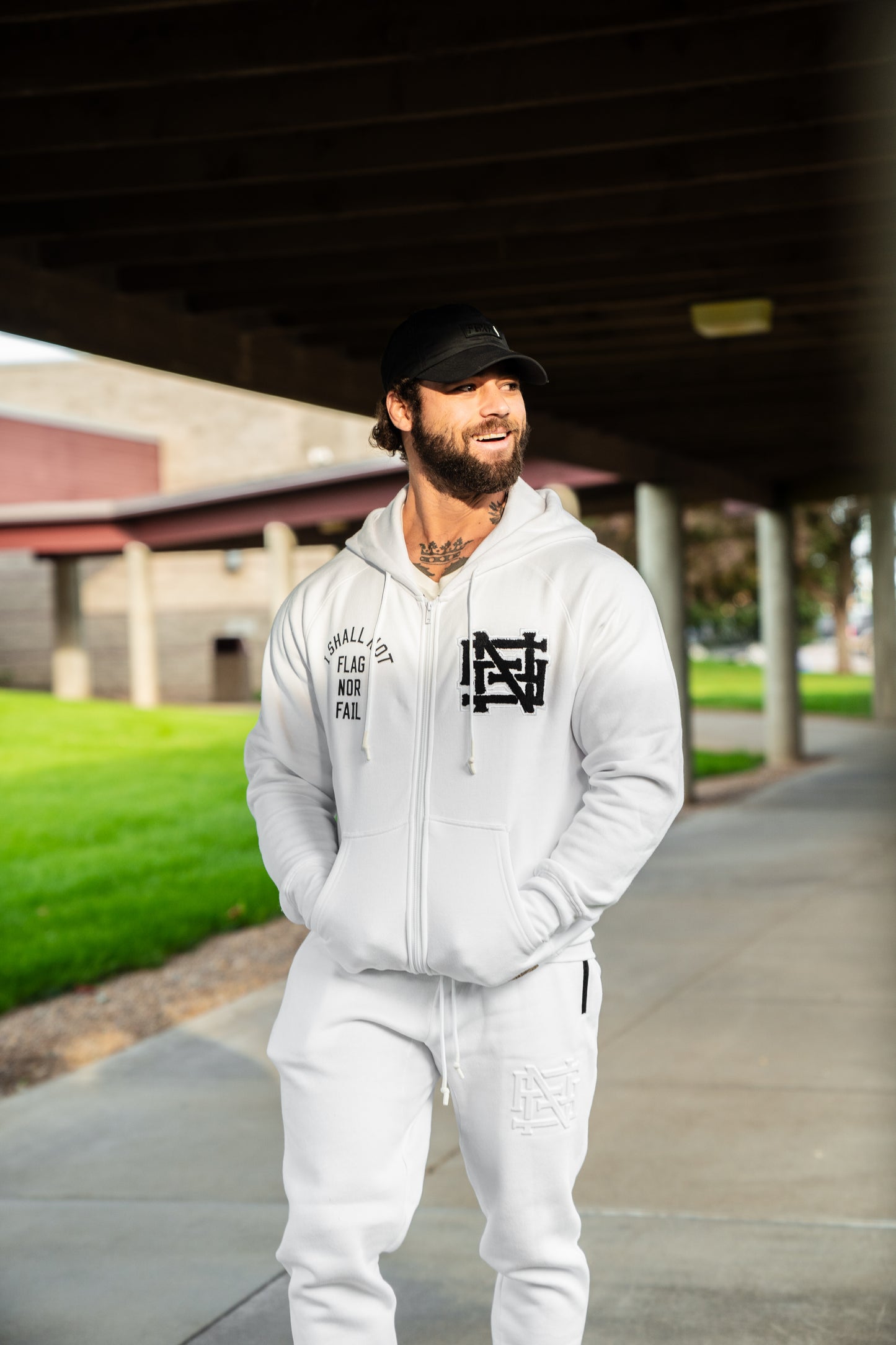 VARSITY PATCH ZIP UP + FREE TEE - WHITE