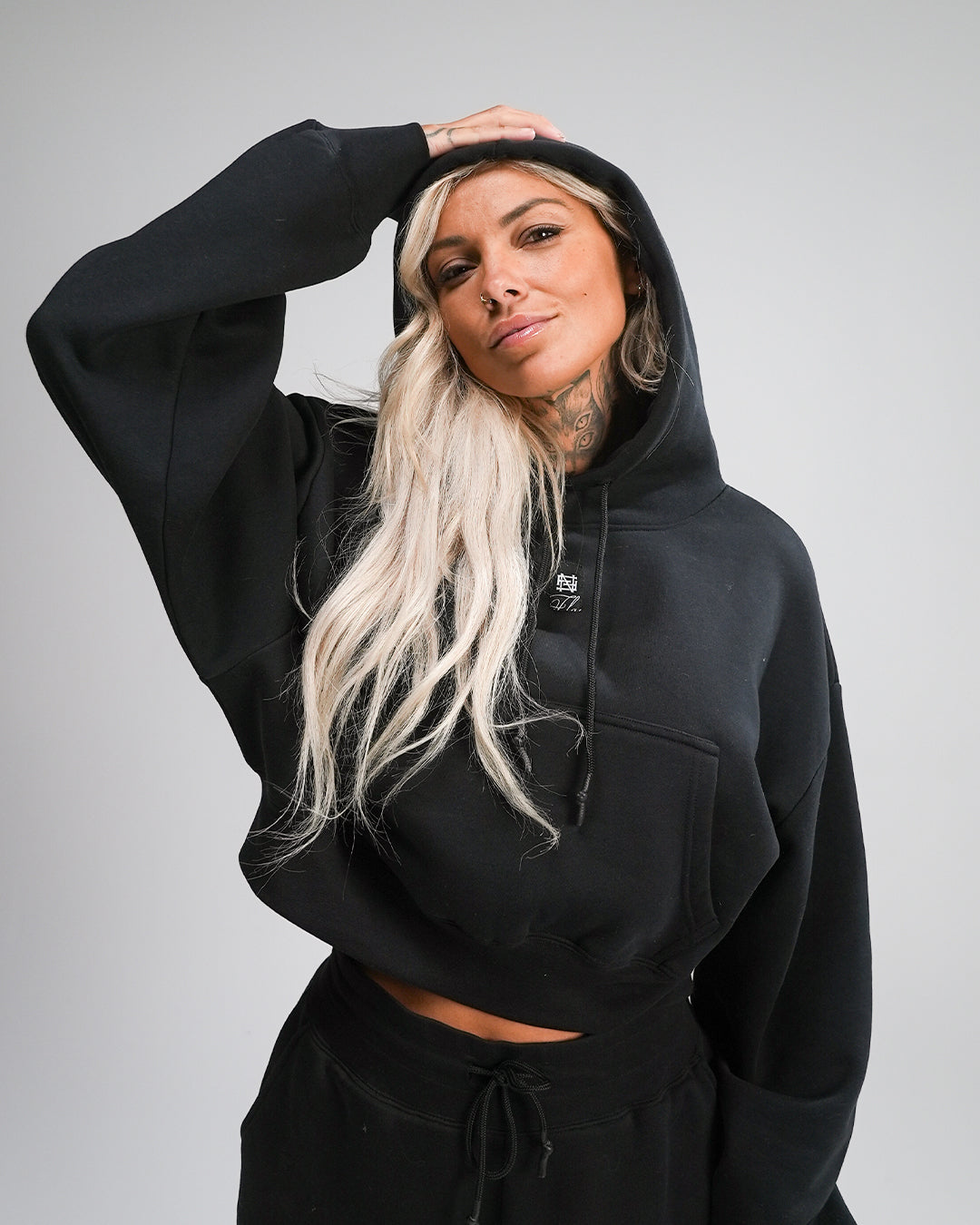 WOMENS OVERSIZED CROP HOODIE - BLACK