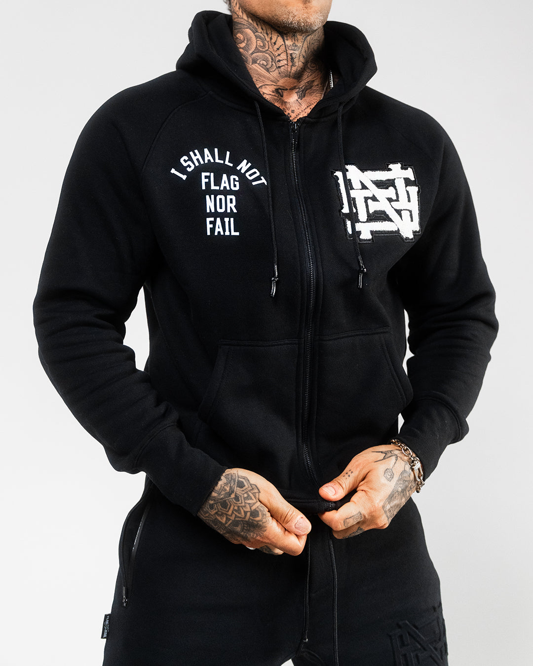 VARSITY PATCH ZIP UP - BLACK