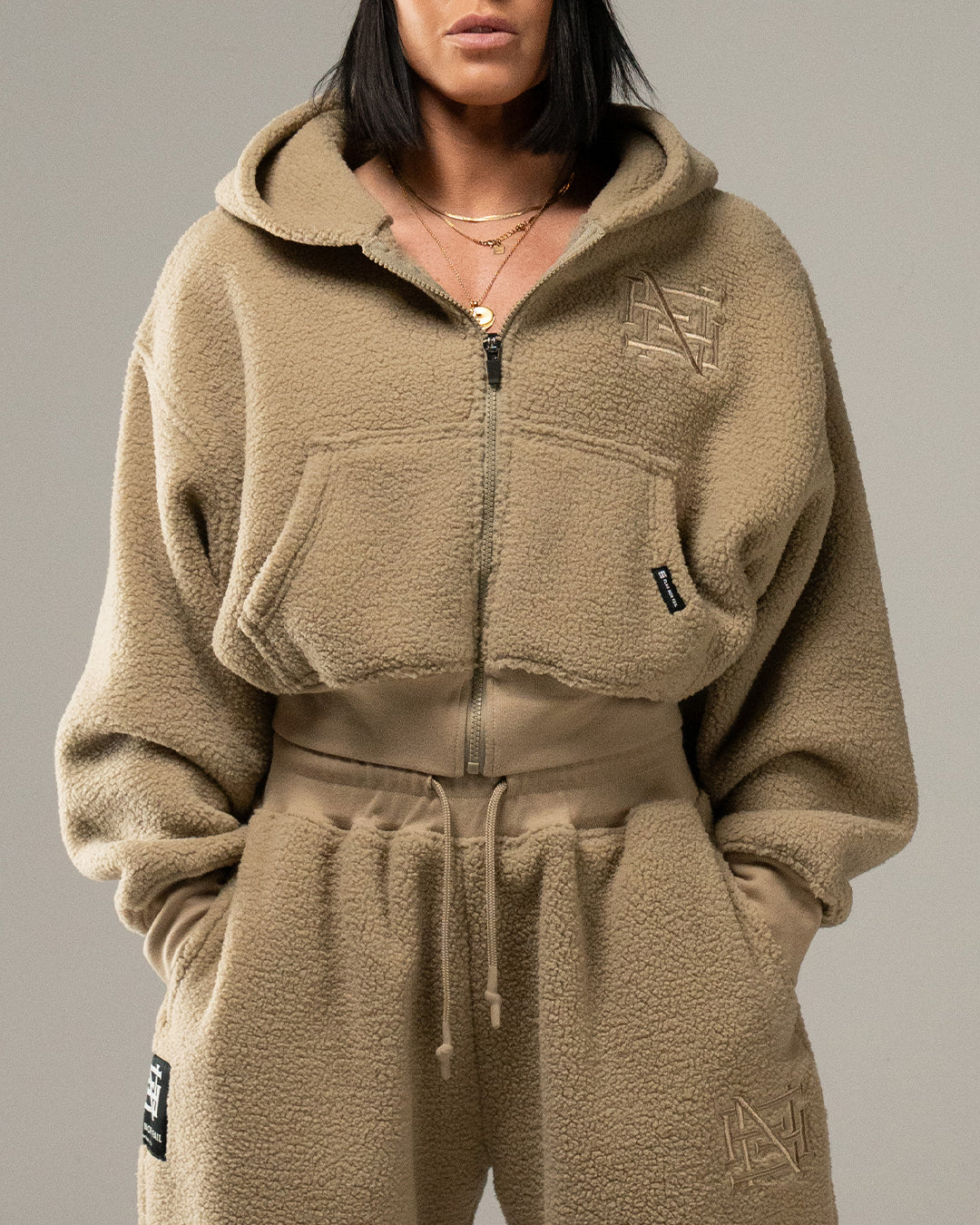 WOMENS OVERSIZED CROP HOODIE - SHERPA