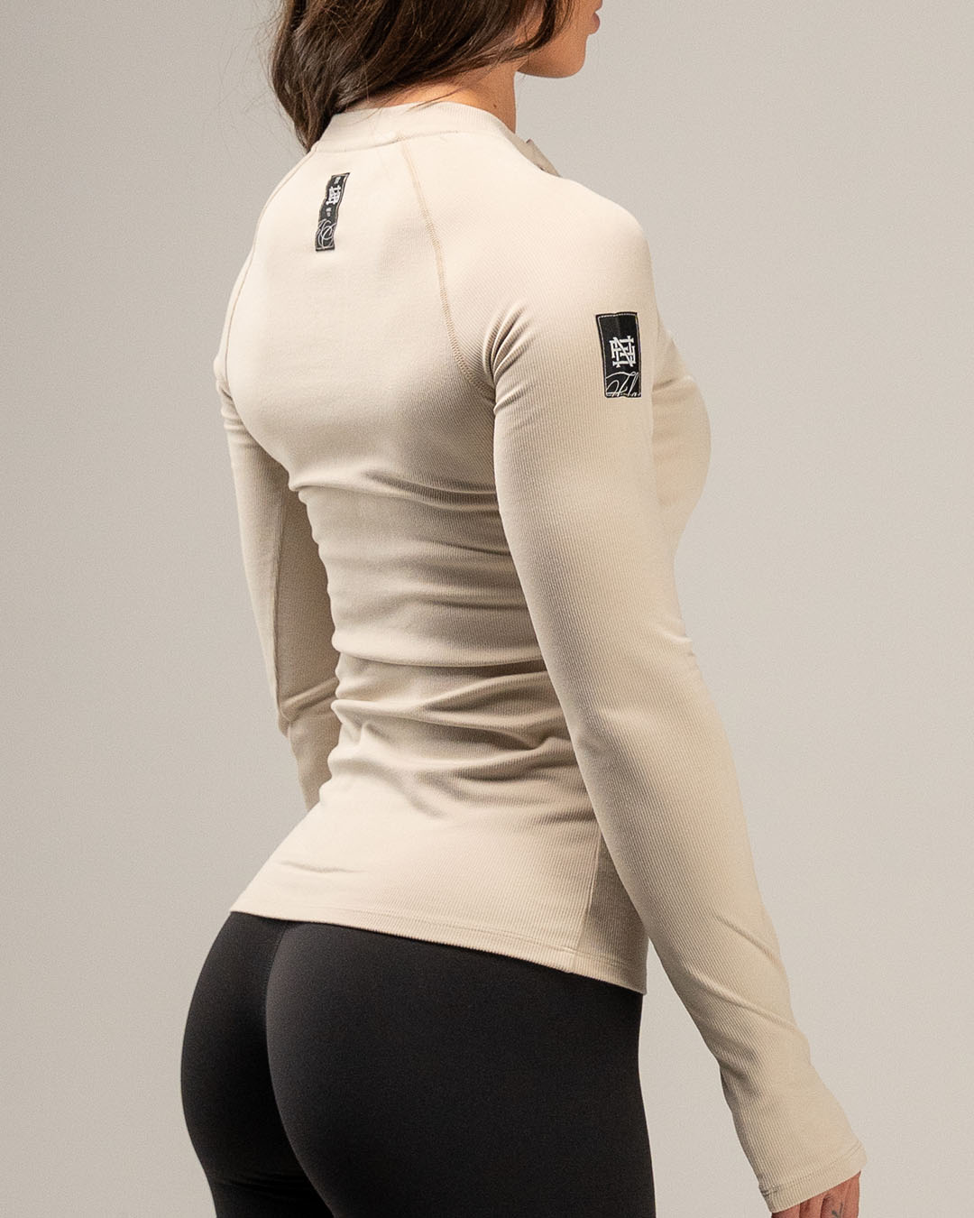 WOMENS RIBBED HENLEY - TAN