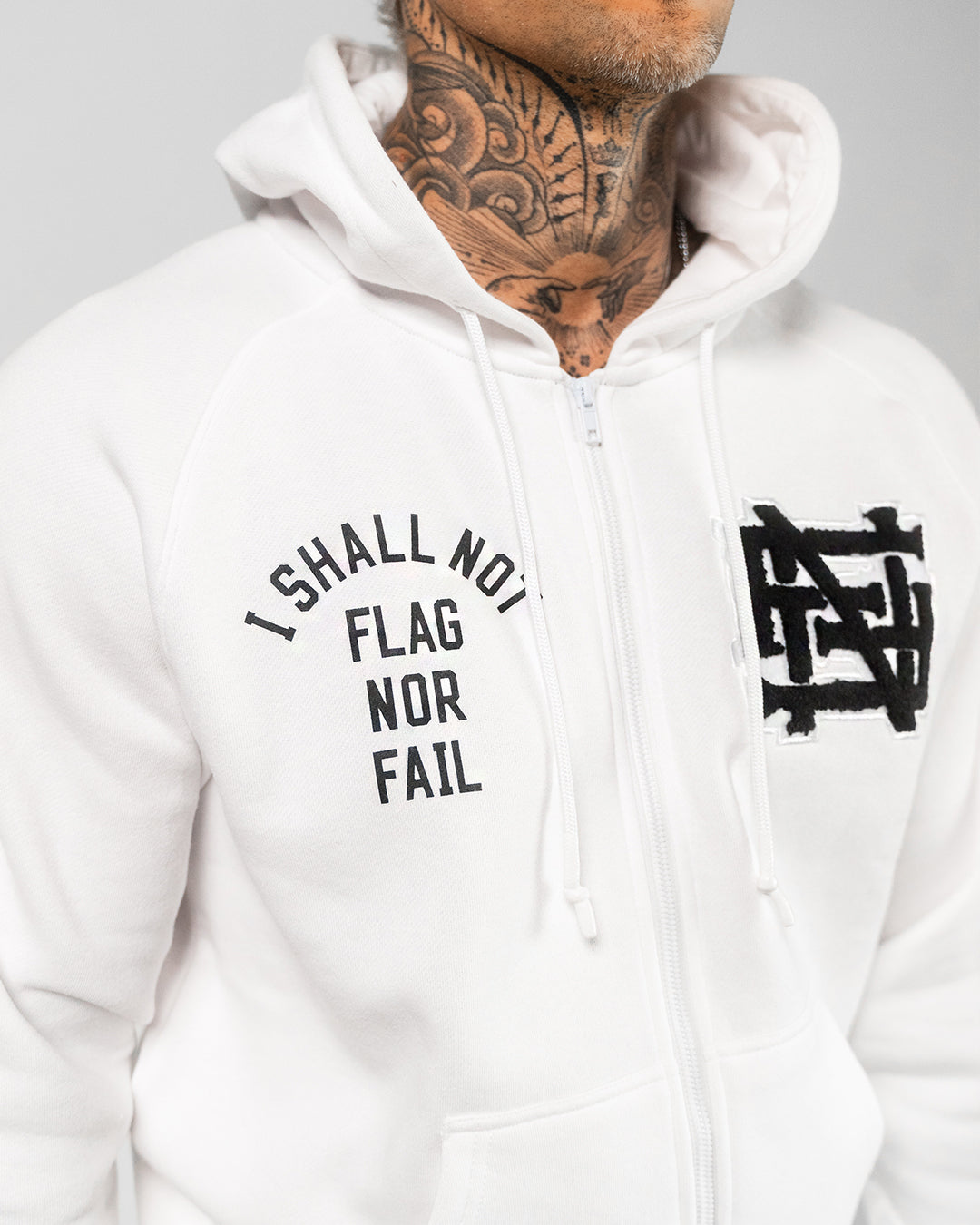 VARSITY PATCH ZIP UP + FREE TEE - WHITE