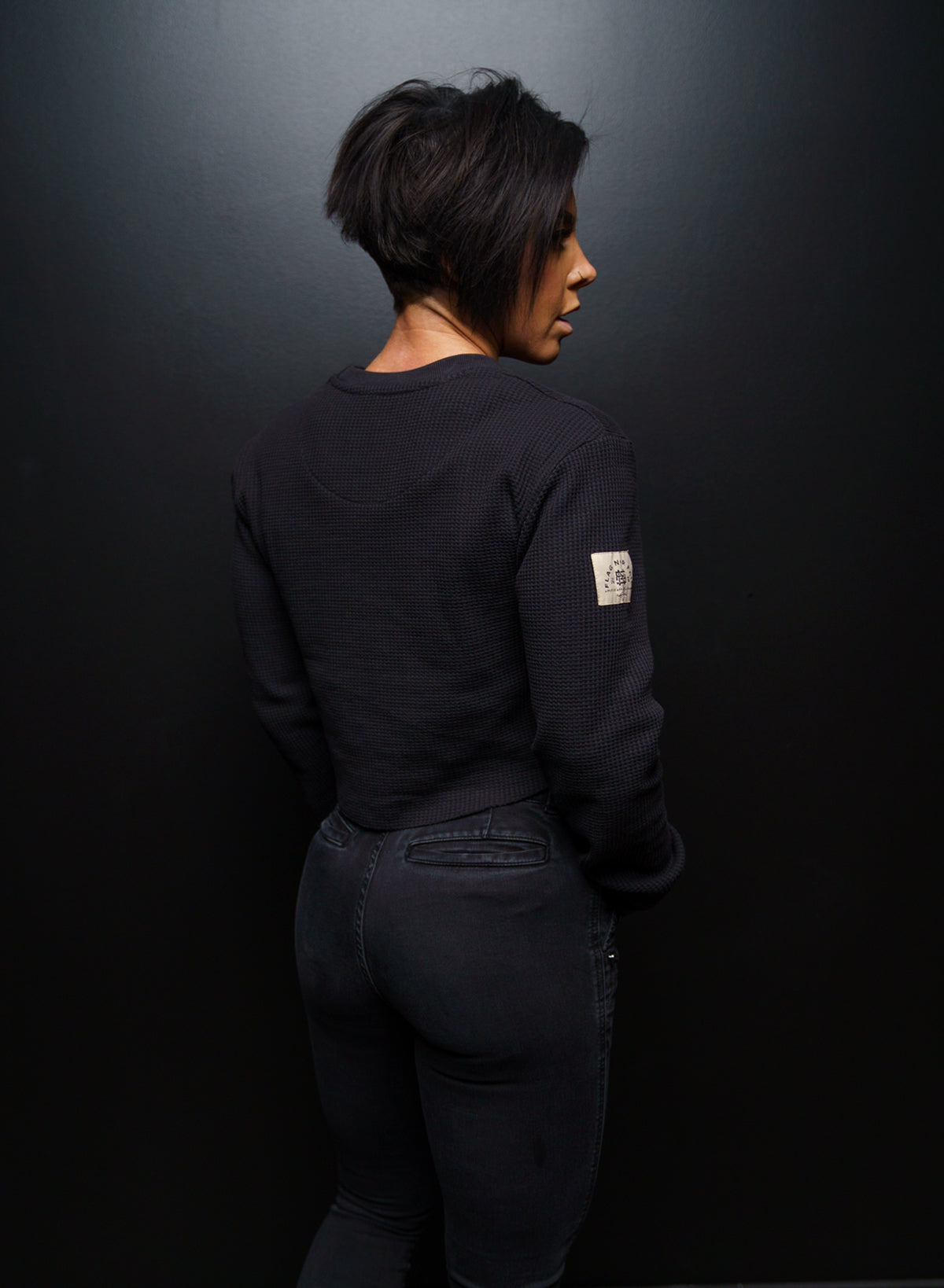 WOMEN'S FOREVER WAFFLE KNIT CROP - BLACK