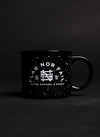 Ceramic mug. Black in color with white speckles. Featuring a white Flag nor Fail logo.